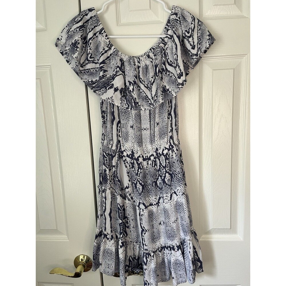 Blue Island Off Shoulder Tiered Summer Dress Women Small